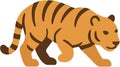 Simple Flat Design Tiger Illustration Walking with Striped Pattern Animal Icon Royalty Free Stock Photo
