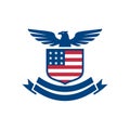 Simple Flat Design USA Flag Shield with Eagle Patriotic Emblem Icon Royalty Free Stock Photo