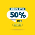 Simple flat 50% discount banner template vector on yellow background