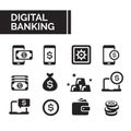 Simple flat filled basic icon elements set of digital banking activities