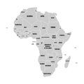 Simple flat grey map of Africa continent with national borders and country name labels on white background. Vector