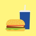 Simple flat hamburger with blue cup icon