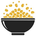 Simple flat icon of a black bowl overflowing with golden corn kernels or cereal grains Royalty Free Stock Photo
