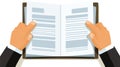 Hands Pointing at Open Document, Reading Information, Business Meeting Concept, Studying Text Royalty Free Stock Photo