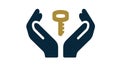Hands Protecting a Golden Key Icon - Security, Access, and Success Symbol Royalty Free Stock Photo