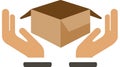 Hands holding open cardboard box, delivery service, package care, logistics concept Royalty Free Stock Photo