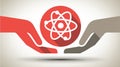 Hands Holding Atom Symbol Icon - Science, Technology, Research, Healthcare Royalty Free Stock Photo