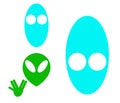 Three alien heads and a hand sign