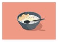 A bowl of chicken porridge. Simple flat illustration