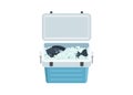 Fresh fish in icebox. Simple flat illustration