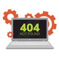 Simple flat illustration of a laptop. Failure, broken computer. Error 404 on the screen Royalty Free Stock Photo