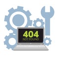 Simple flat illustration of a laptop. Failure, broken computer. Error 404 on the screen Royalty Free Stock Photo