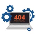 Simple flat illustration of a laptop. Failure, broken computer. Error 404 on the screen Royalty Free Stock Photo