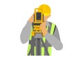 Male surveyor using a theodolite. Simple illustration.