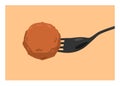 Meatball stabbed on fork. Simple flat illustration. Royalty Free Stock Photo