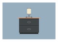 Nightstand with bedside lamp. Simple flat illustration.