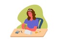 Woman counting money. Simple flat illustration.