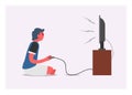 A young boy playing console game alone. Simple flat illustration Royalty Free Stock Photo