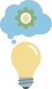 Simple Flat Lightbulb with Thought Cloud and Gearwheel Icon Illustration Royalty Free Stock Photo
