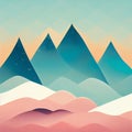 Simple flat mountains layered picture. Abstract mountains flat illustration. Digital illustration. AI-generated Royalty Free Stock Photo