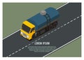 Oil/tanker truck running on an empty road in isometric view. Simple flat illustration.