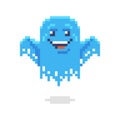 Simple flat pixel art illustration of cartoon cute and smiling ghost