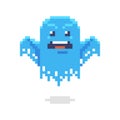 Simple flat pixel art illustration of cartoon gloomy and frightening ghost