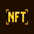 Simple flat pixel art illustration of cartoon golden inscription lettering NFT or non-fungible token