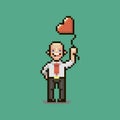 Simple flat pixel art illustration of cartoon smiling guy in a white shirt with a red tie he is holding red heart shaped Royalty Free Stock Photo