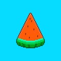 Simple flat pixel art illustration of cartoon triangular slice of watermelon with pits Royalty Free Stock Photo