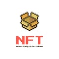 Simple flat pixel art illustration of open cardboard box with inscription NFT non-fungible token