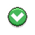 Simple flat pixel art illustration of round green accept checkmark interface button