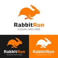 Simple Flat Running Rabbit Logo Design Template
