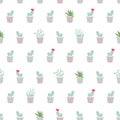 Simple flat seamless pattern with cactus, succulents, desert pla