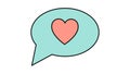 A simple flat-style icon of a beautiful heart in the dialog cloud of thoughts for the feast of love Valentine`s Day or March 8.