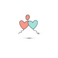 Simple flat style icon of beautiful three balloons in the form of hearts for the feast of love on Valentine`s Day or Royalty Free Stock Photo