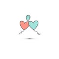 Simple flat style icon of beautiful three balloons in the form of hearts for the feast of love on Valentine`s Day or