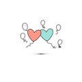 Simple flat style icon of beautiful two balloons in the form of hearts for the feast of love on Valentine`s Day or March Royalty Free Stock Photo