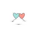 Simple flat style icon of beautiful two balloons in the form of hearts for the feast of love on Valentine`s Day or March Royalty Free Stock Photo