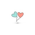 Simple flat style icon of beautiful two balloons in the form of hearts for the feast of love on Valentine s Day or March Royalty Free Stock Photo
