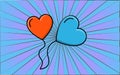 Simple flat style icon of beautiful two balloons in the form of hearts for the feast of love on Valentine`s Day or March 8th. Royalty Free Stock Photo