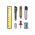 Simple flat style of stationery tools for school and office icons set Royalty Free Stock Photo