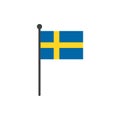 Simple flat sweden flag vector illustration with flagpole isolated on white background Royalty Free Stock Photo