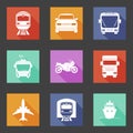 Simple flat transport icons set with long shadows Royalty Free Stock Photo