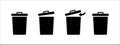 Simple flat trash bin with its lid icon set. Open trash bin vector sign