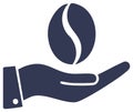 Simple flat vector icon of a hand holding a large coffee bean for a cafe or barista symbol Royalty Free Stock Photo