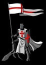 Templar Knight holding a flag and shield Royalty Free Stock Photo