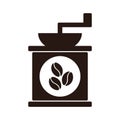 Simple flat vector manual coffee grinder icon with coffee beans, isolated