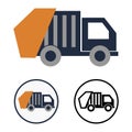 Simple flat vector round icon of the garbage truck