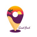 Simple Flat Vector Sunset Beach Place Icon with half sun on beach and flat gradient